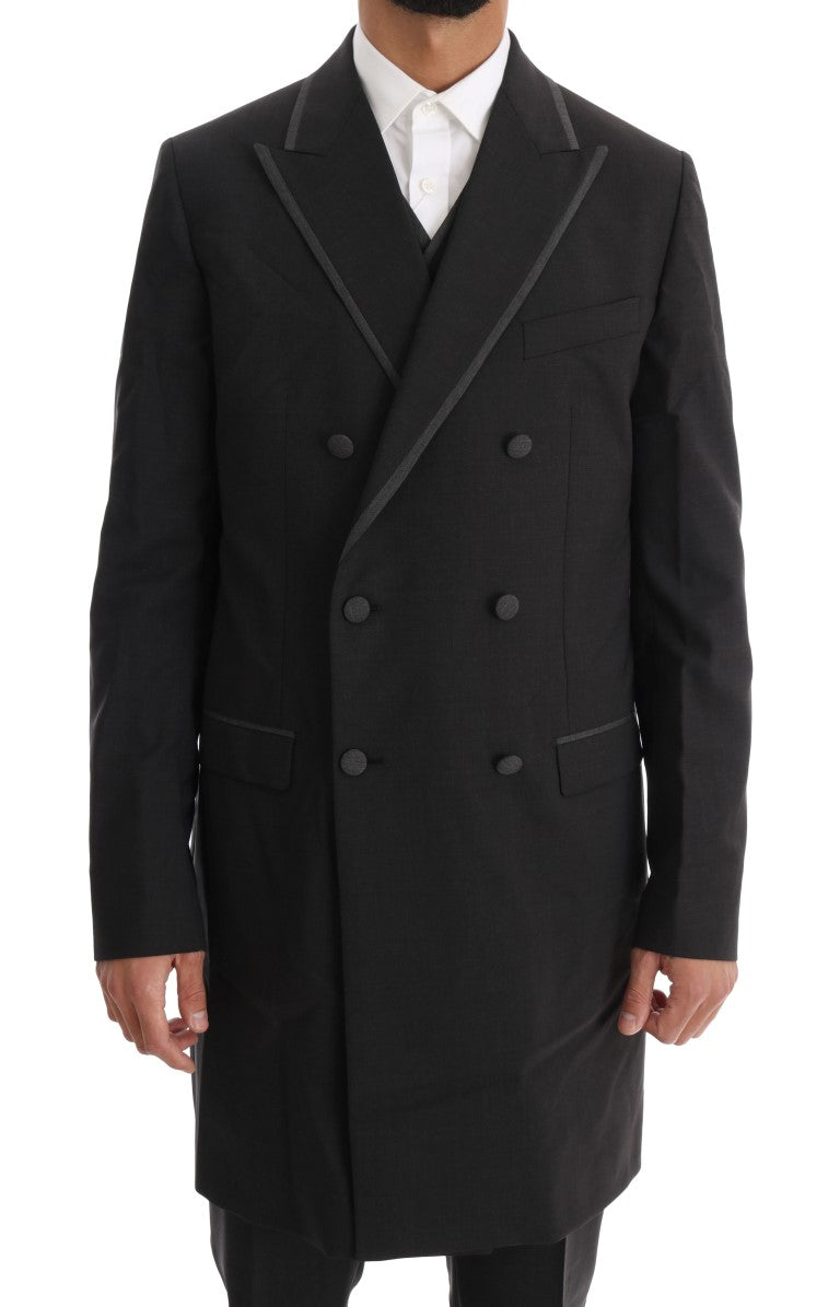 Elegante abito doppiopetto grigio in lana