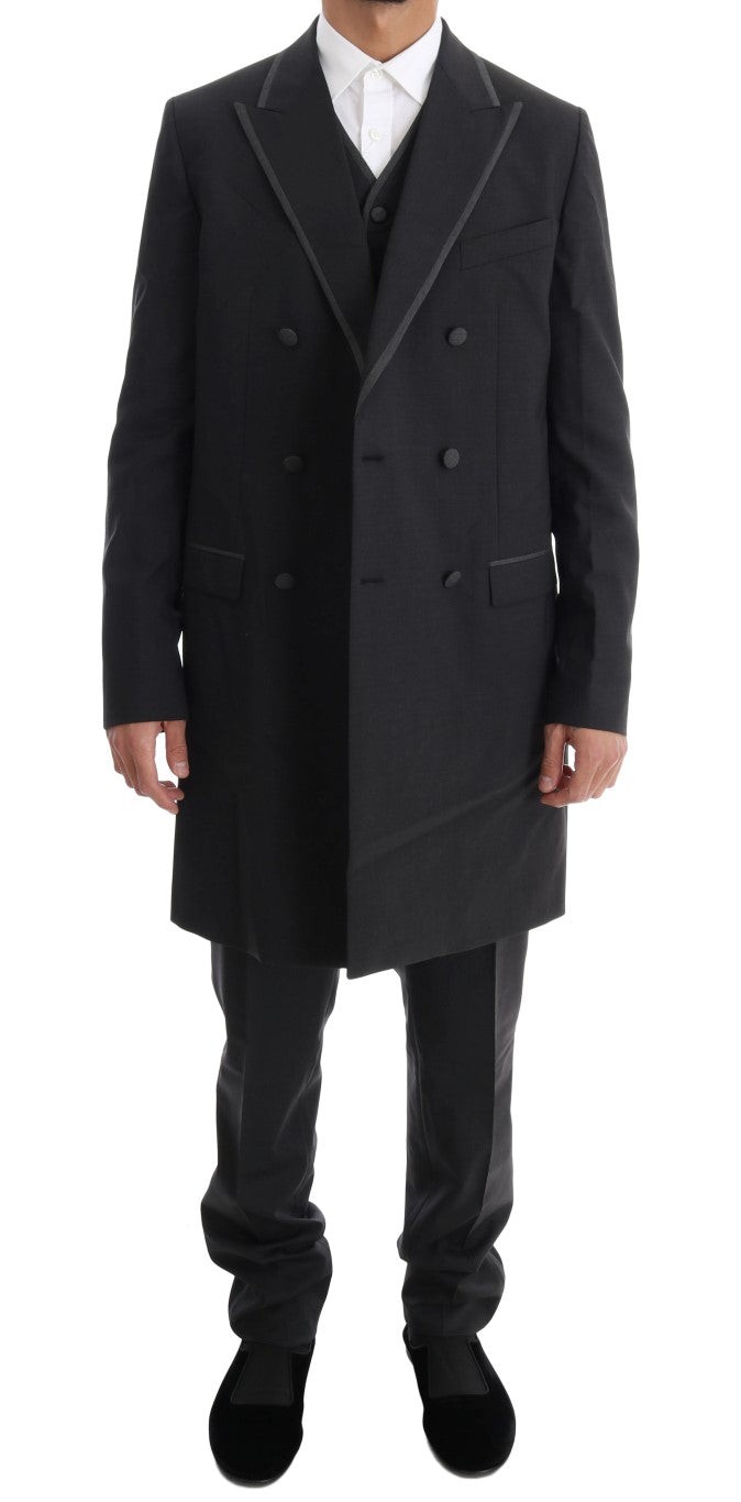 Elegante abito doppiopetto grigio in lana