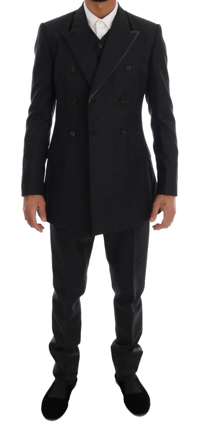 Elegante abito doppiopetto grigio in lana