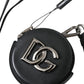 Black Round Leather DG Logo Coin Purse Lanyard Wallet