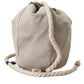 Beige Canvas Fabric Bucket Sack Pouch Purse Bag