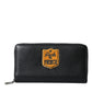 Black Leather Logo Patch Zip Around Continental Wallet