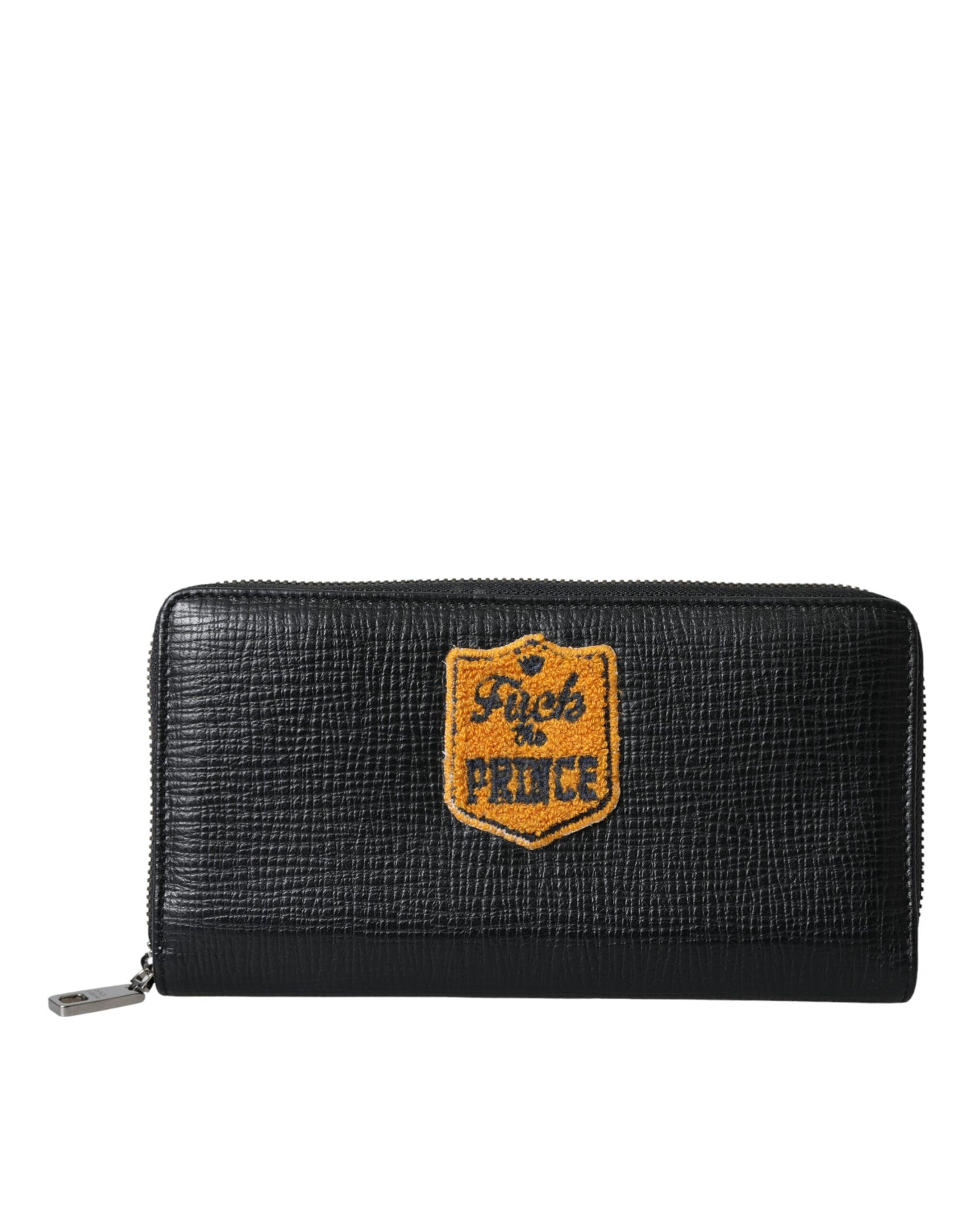 Schwarzes Continental-Portemonnaie aus Leder mit Logo-Patch und Rundum-Reißverschluss