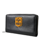 Black Leather Logo Patch Zip Around Continental Wallet