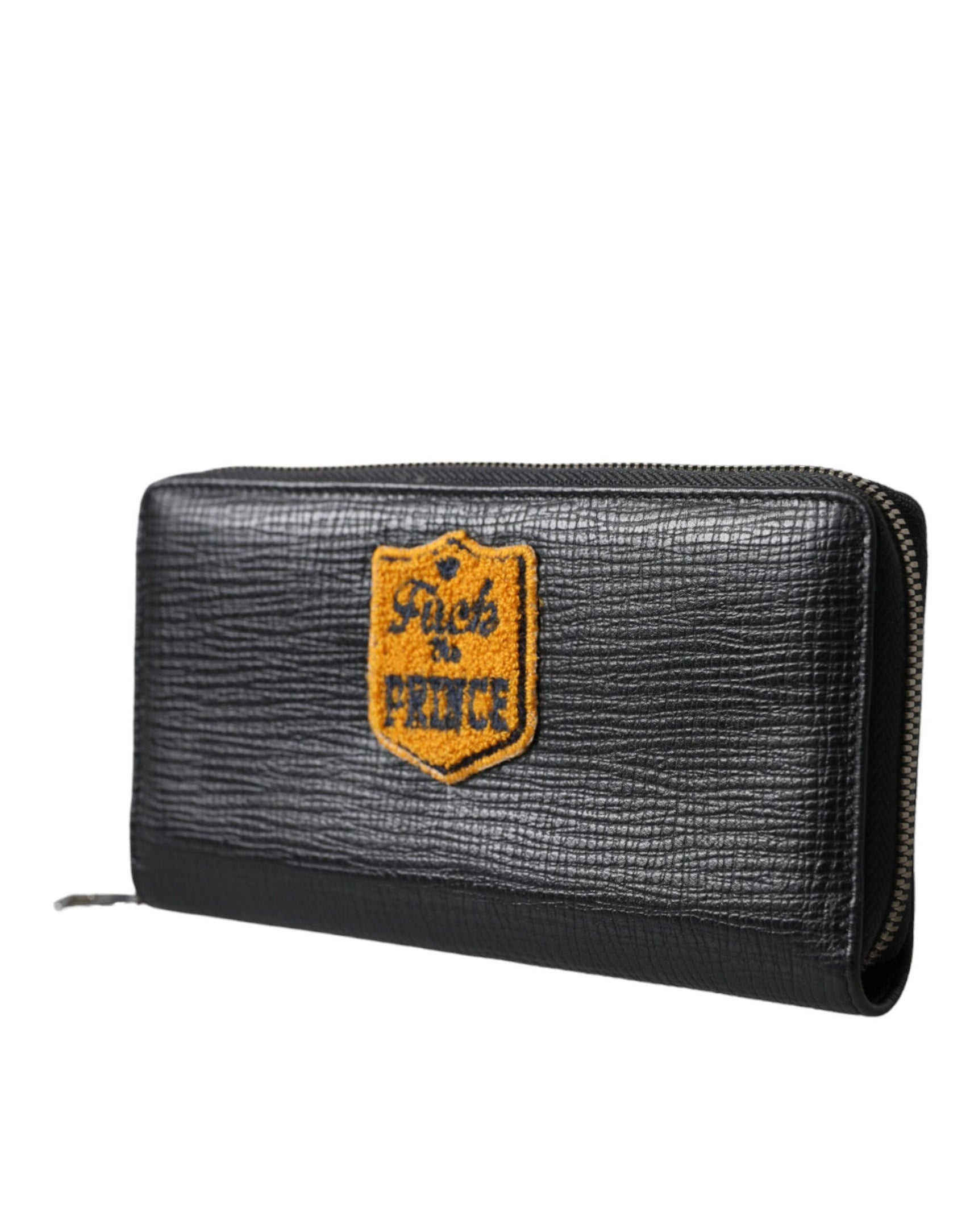 Schwarzes Continental-Portemonnaie aus Leder mit Logo-Patch und Rundum-Reißverschluss
