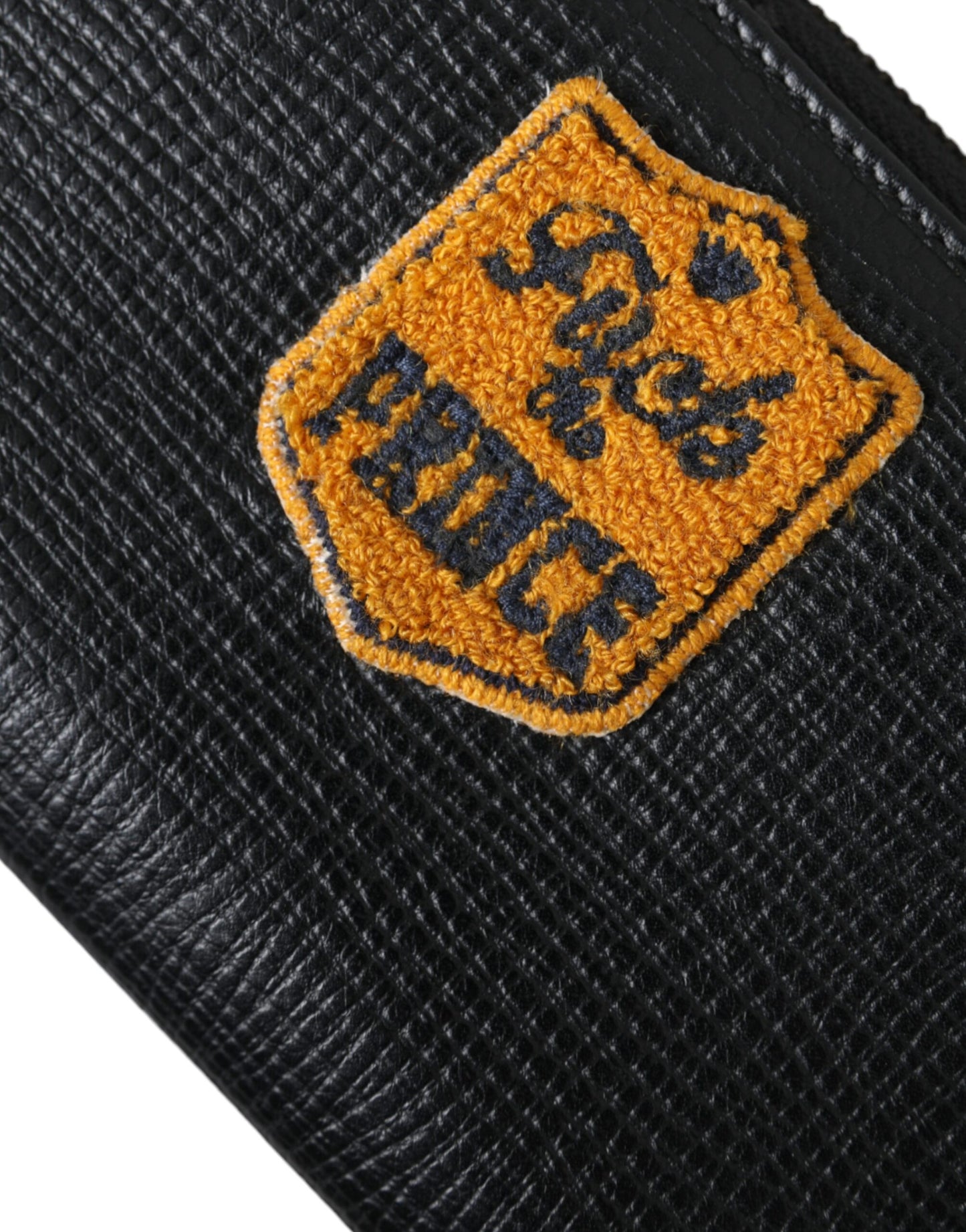 Black Leather Logo Patch Zip Around Continental Wallet