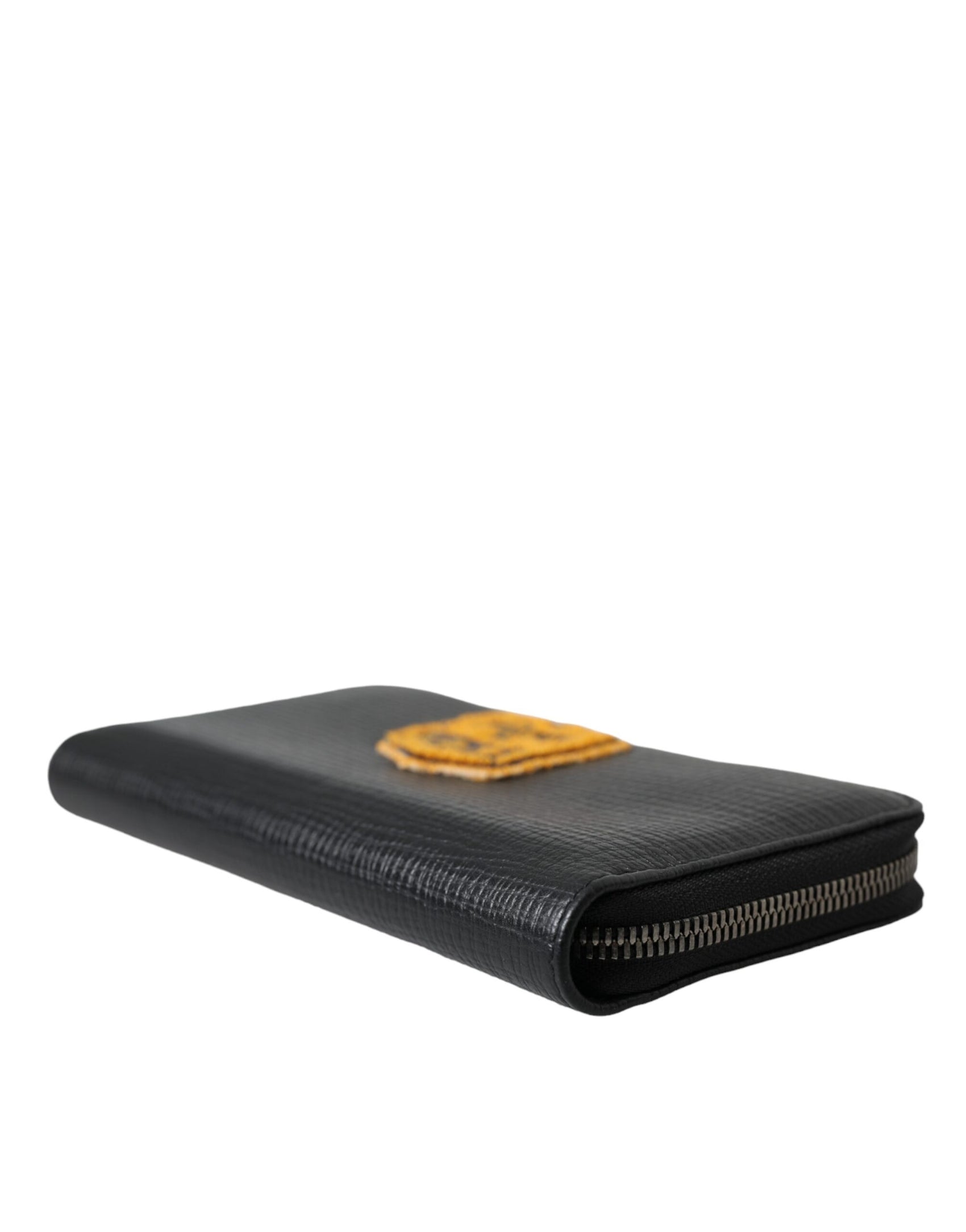 Schwarzes Continental-Portemonnaie aus Leder mit Logo-Patch und Rundum-Reißverschluss