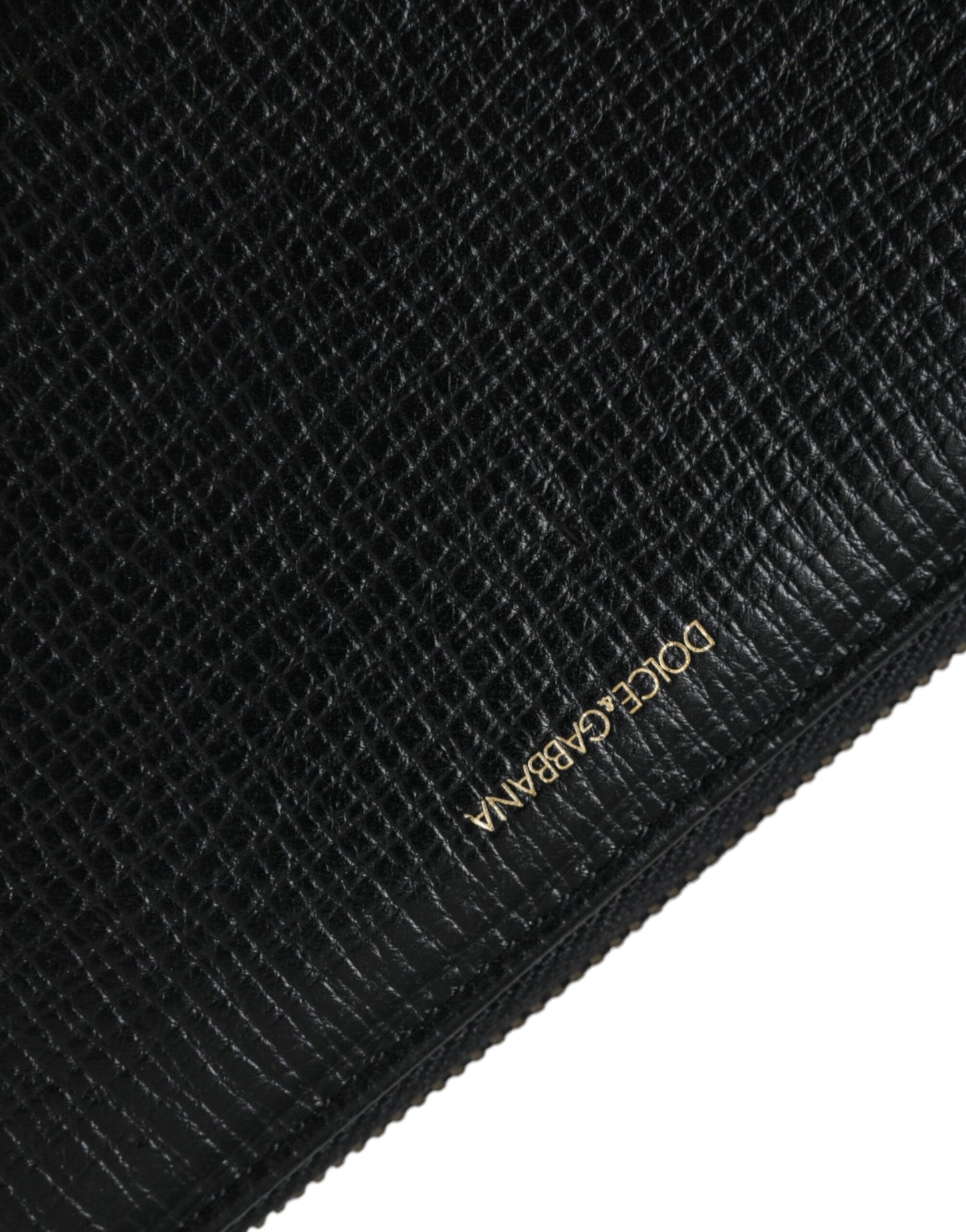 Black Leather Logo Patch Zip Around Continental Wallet