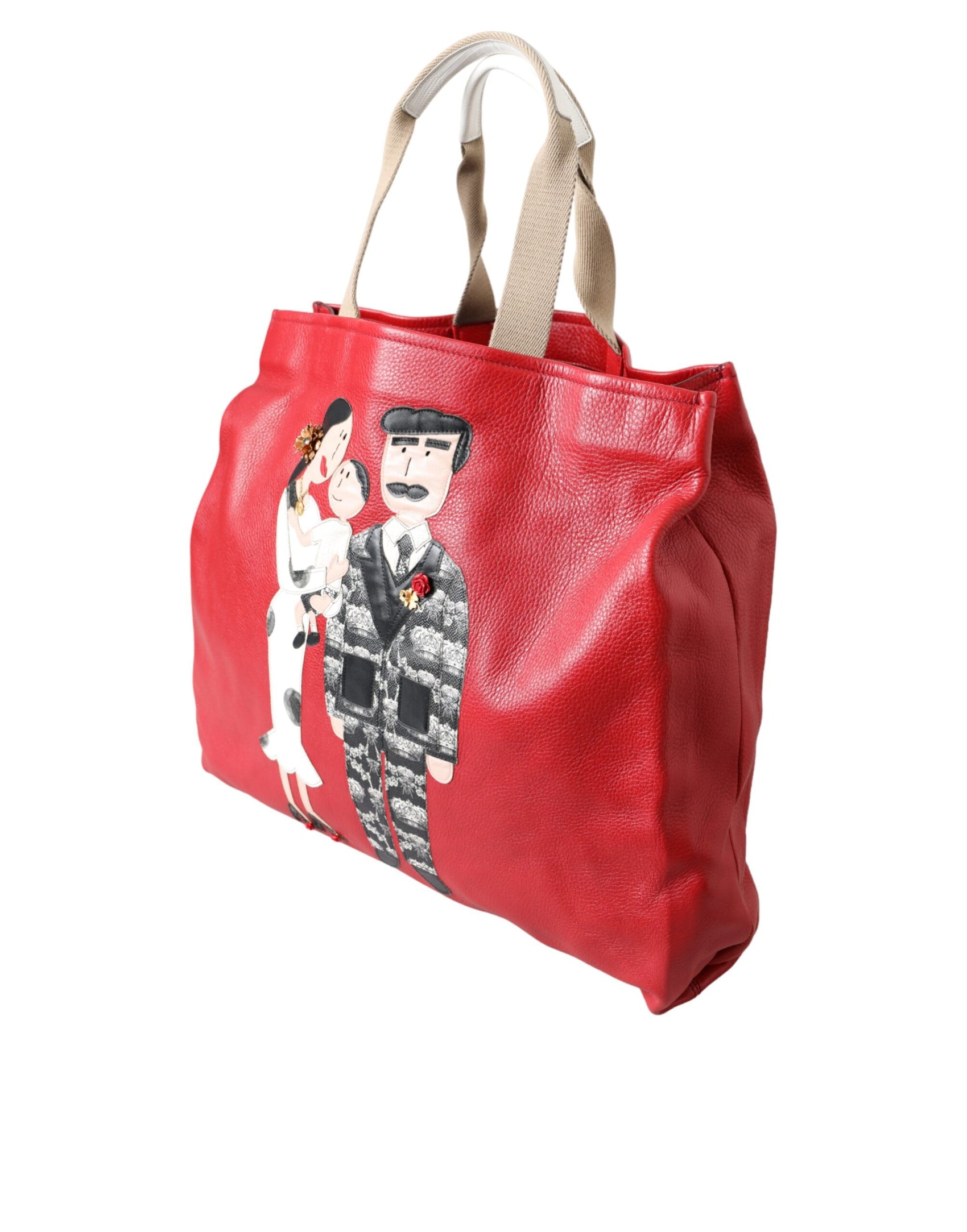 Rote Einkaufstasche aus Leder mit #DGFamily-Patch