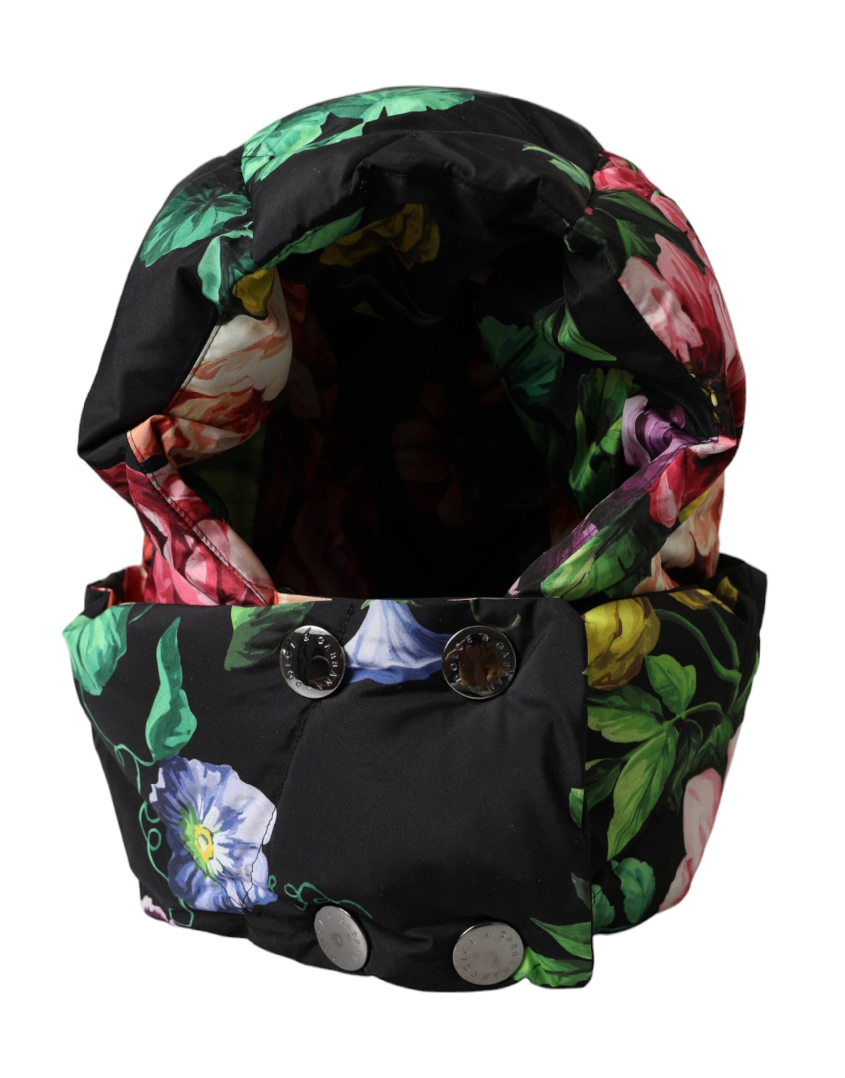Schwarze Wickelmütze mit Blumenmuster