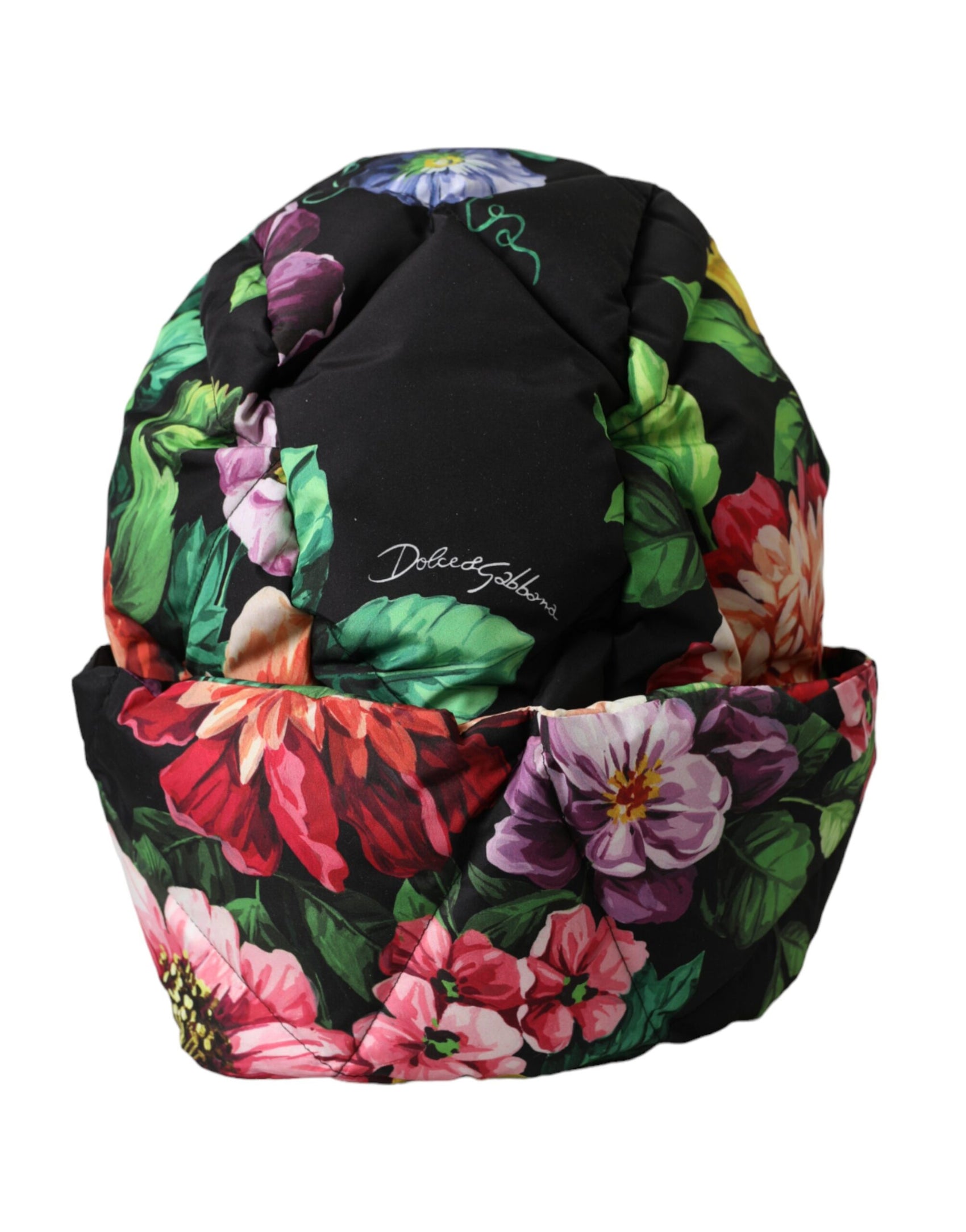 Schwarze Wickelmütze mit Blumenmuster