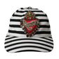 Black White Stripe Amore Heart Applique Baseball Hat