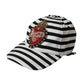 Black White Stripe Amore Heart Applique Baseball Hat