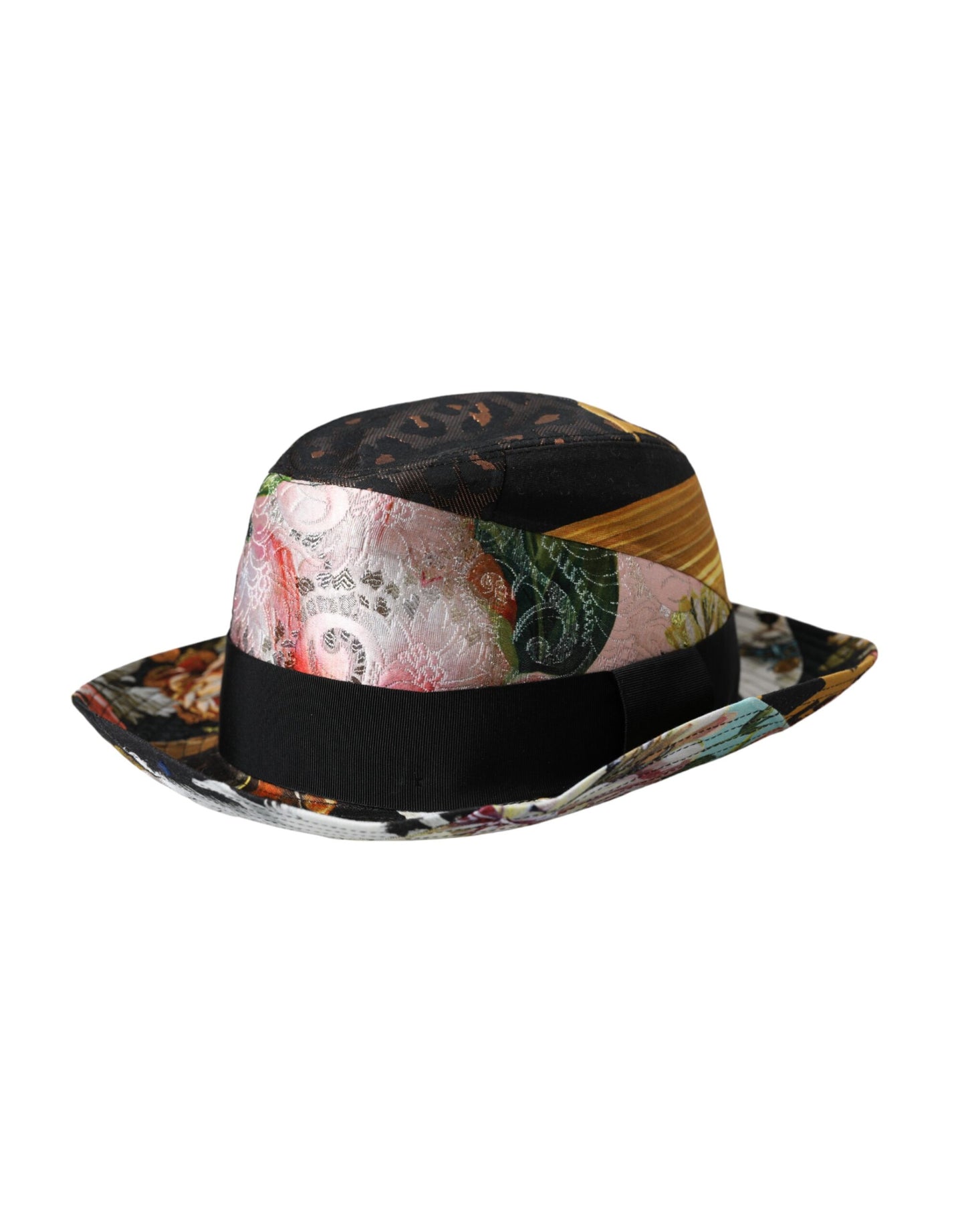 Cappello da donna a tesa larga Fedora patchwork multicolore