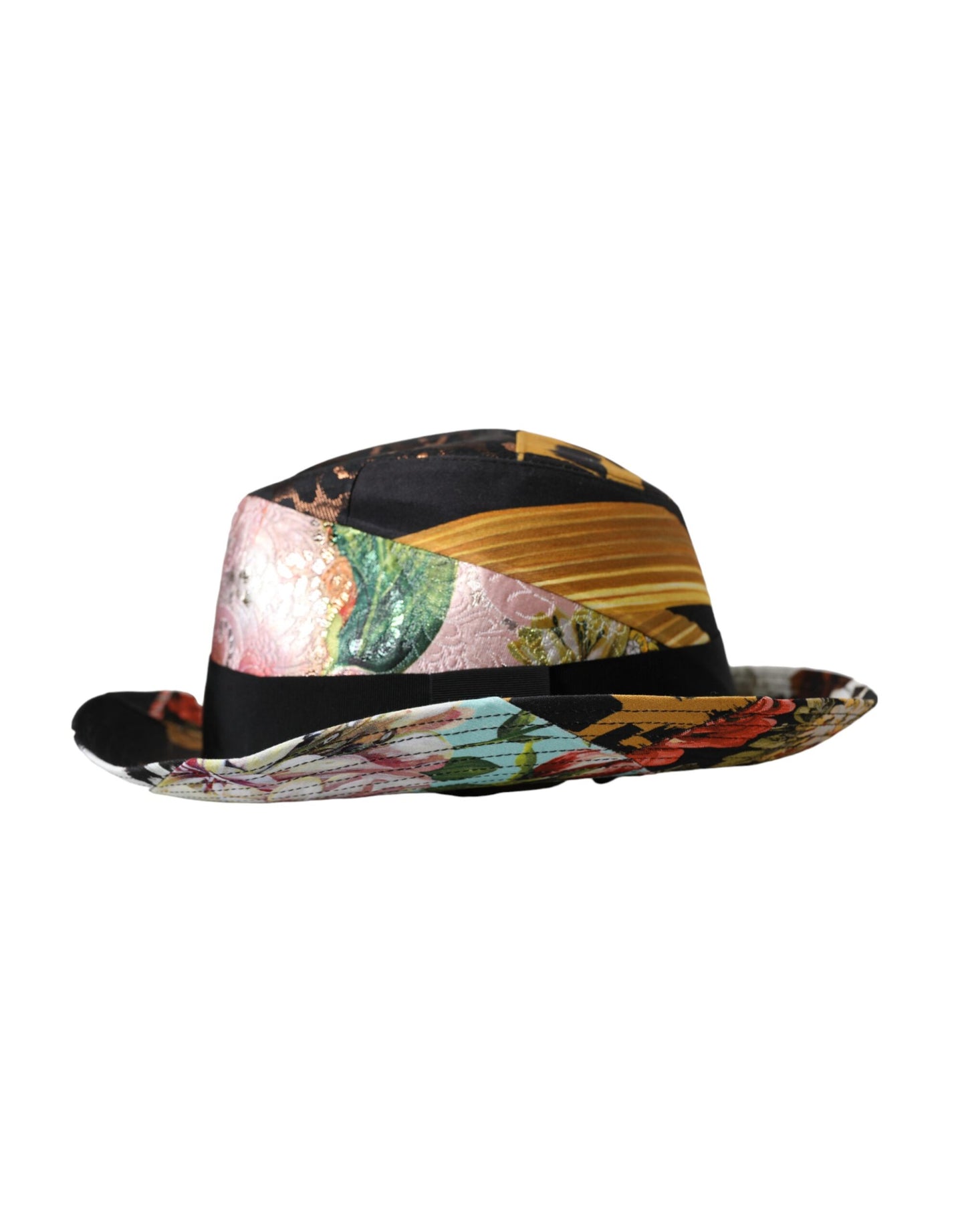 Cappello da donna a tesa larga Fedora patchwork multicolore