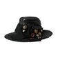 Black Leather DG Coin Crystal Wide Brim Hat