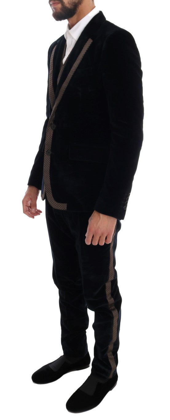 Elegante abito blu a tre pezzi slim fit