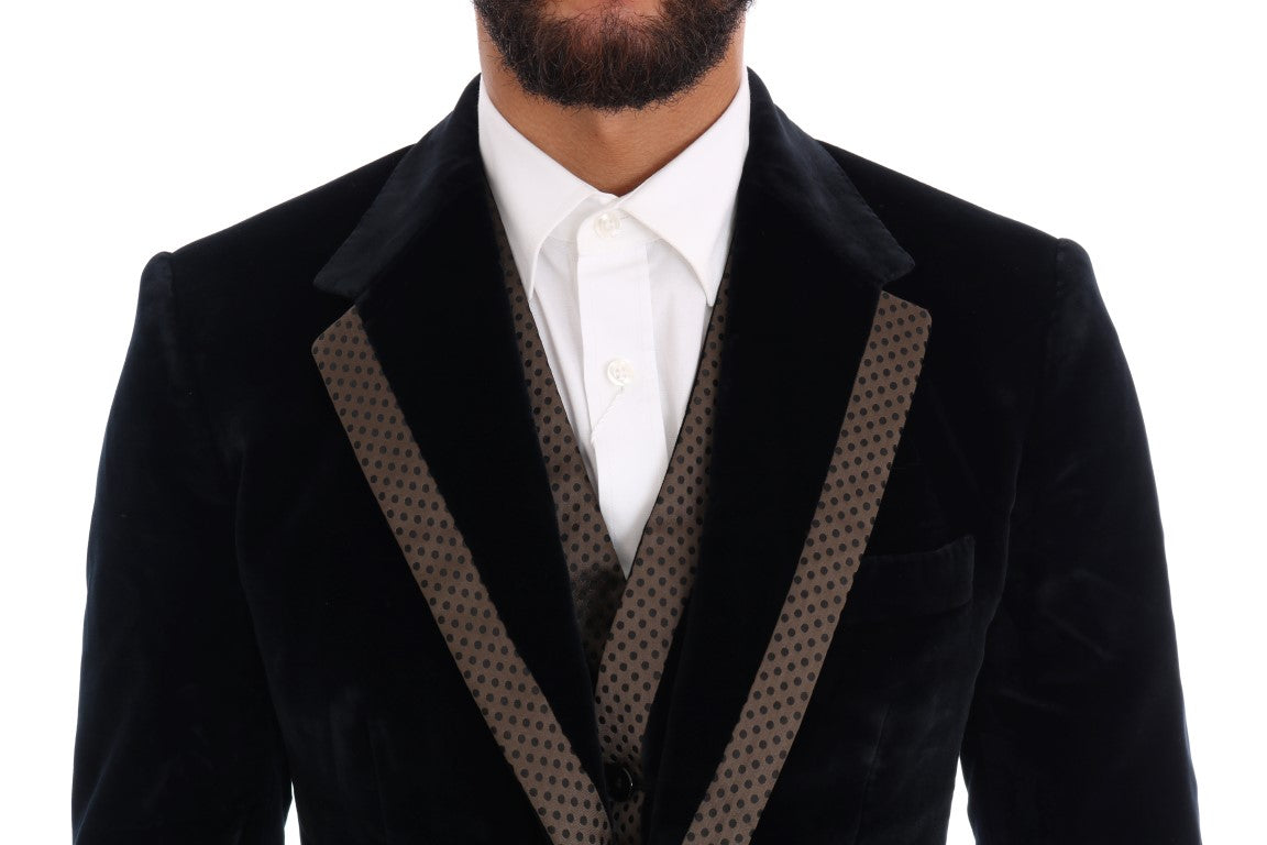 Elegante abito blu a tre pezzi slim fit