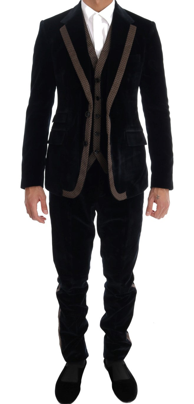 Elegante abito blu a tre pezzi slim fit