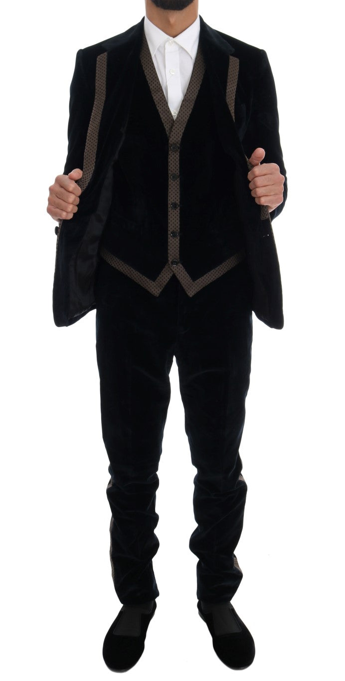 Elegante abito blu a tre pezzi slim fit