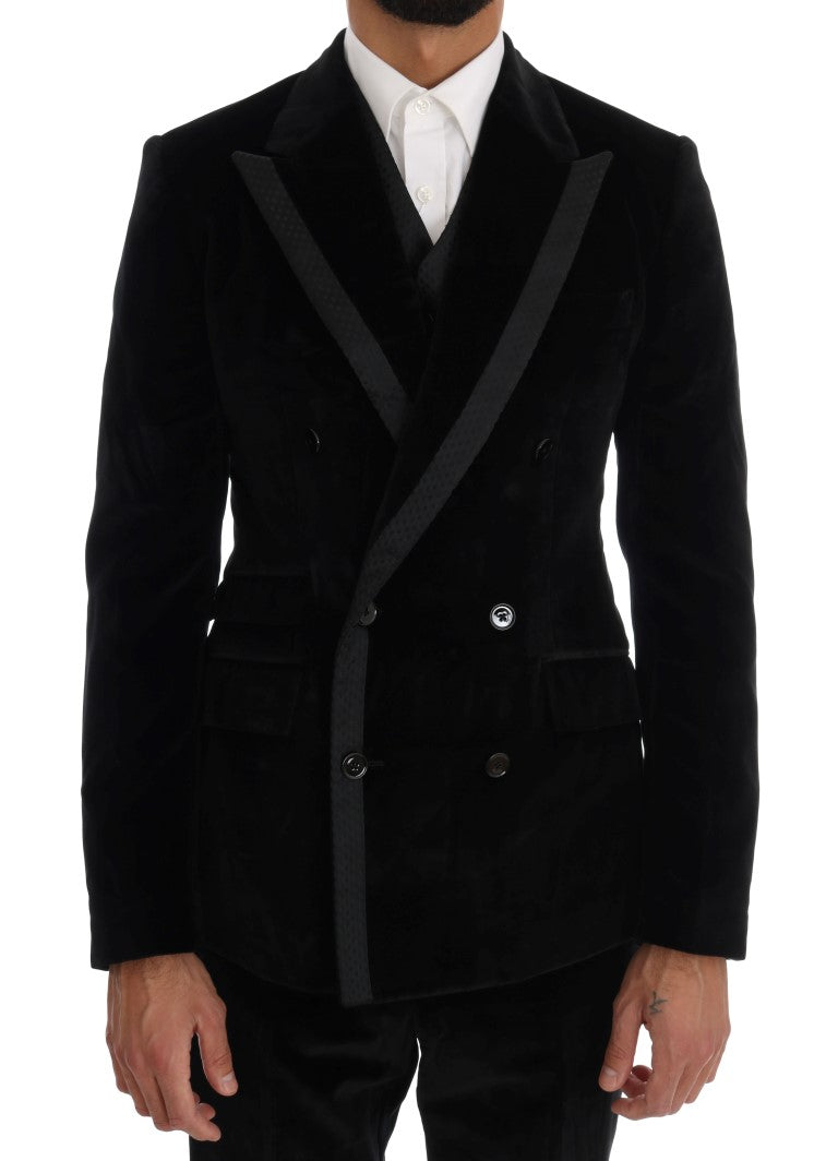 Elegante abito nero slim fit a tre pezzi