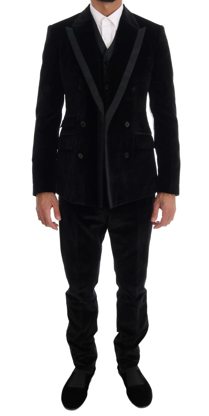 Elegante abito nero slim fit a tre pezzi