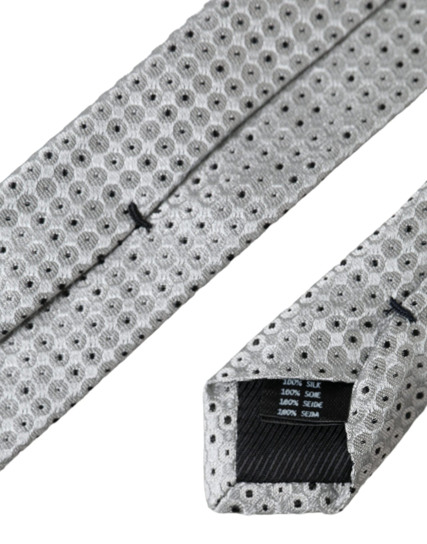 Cravatta regolabile da uomo in seta a pois grigio chiaro