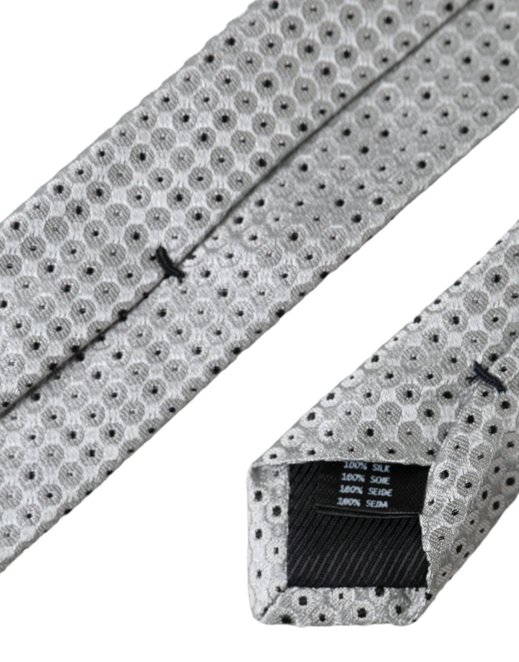 Cravatta regolabile da uomo in seta a pois grigio chiaro