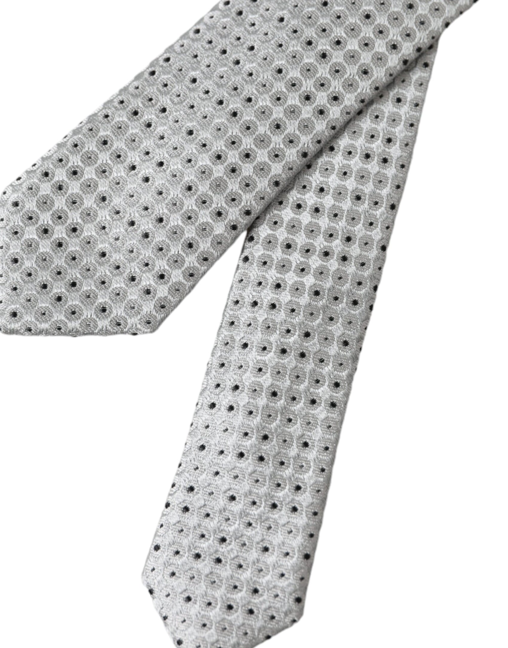 Cravatta regolabile da uomo in seta a pois grigio chiaro