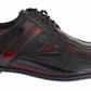 Elegante schwarze bordeaux gestreifte Lederschuhe