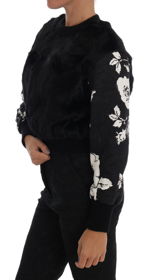 Schwarzer Pullover aus geblümtem Brokat