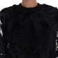 Schwarzer Pullover aus geblümtem Brokat