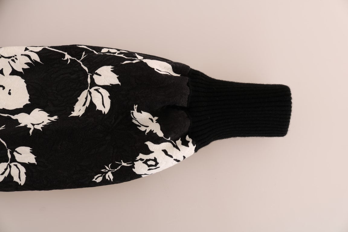 Schwarzer Pullover aus geblümtem Brokat