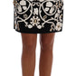 Black White Floral Baroque Crystal Pencil Skirt