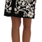 Black White Floral Baroque Crystal Pencil Skirt