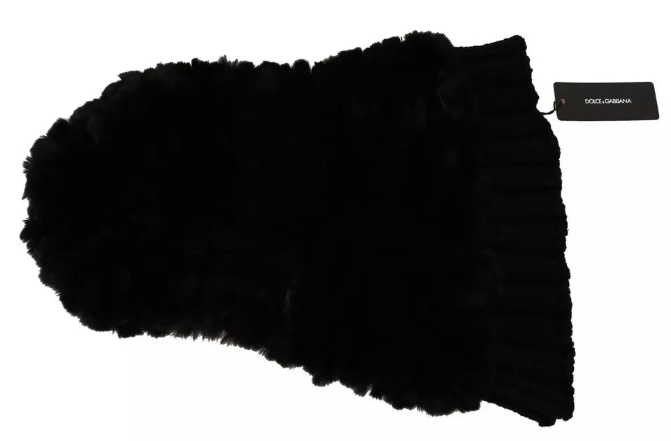 Schwarzer Kaschmir-Kapuzenschal aus Silberfuchspelz