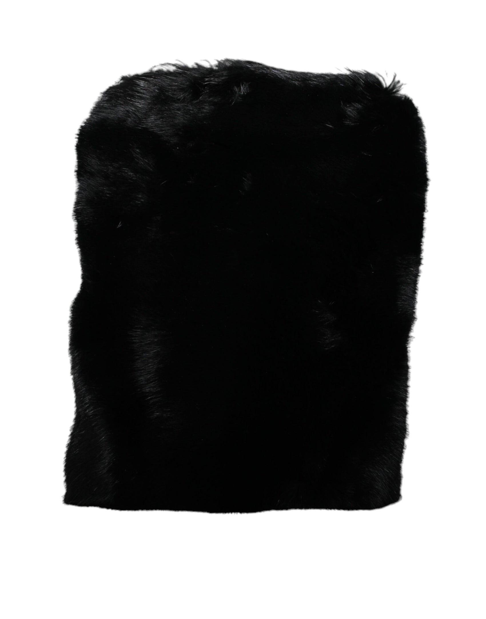 Schwarze Umhängetasche aus Kunstpelz mit silberner Kette
