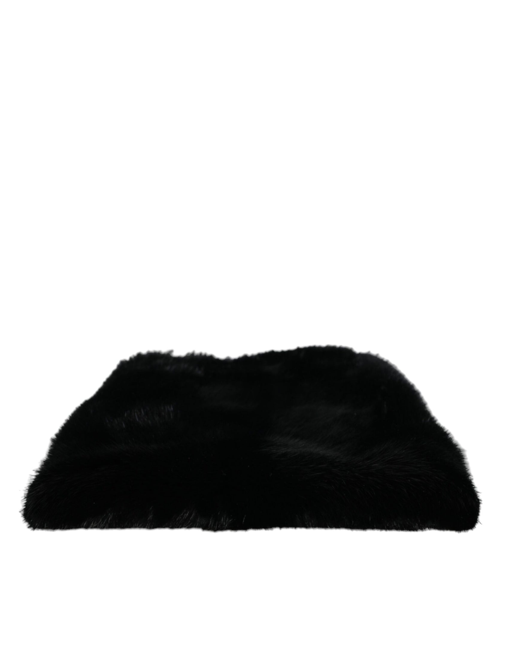 Schwarze Umhängetasche aus Kunstpelz mit silberner Kette