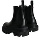 Black Leather Slip On Stretch Trekking Boots Shoes