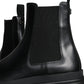 Black Leather Slip On Stretch Trekking Boots Shoes