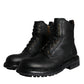 Black Lace Up Mid Calf Boots Men Shoes