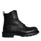 Black Lace Up Mid Calf Boots Men Shoes