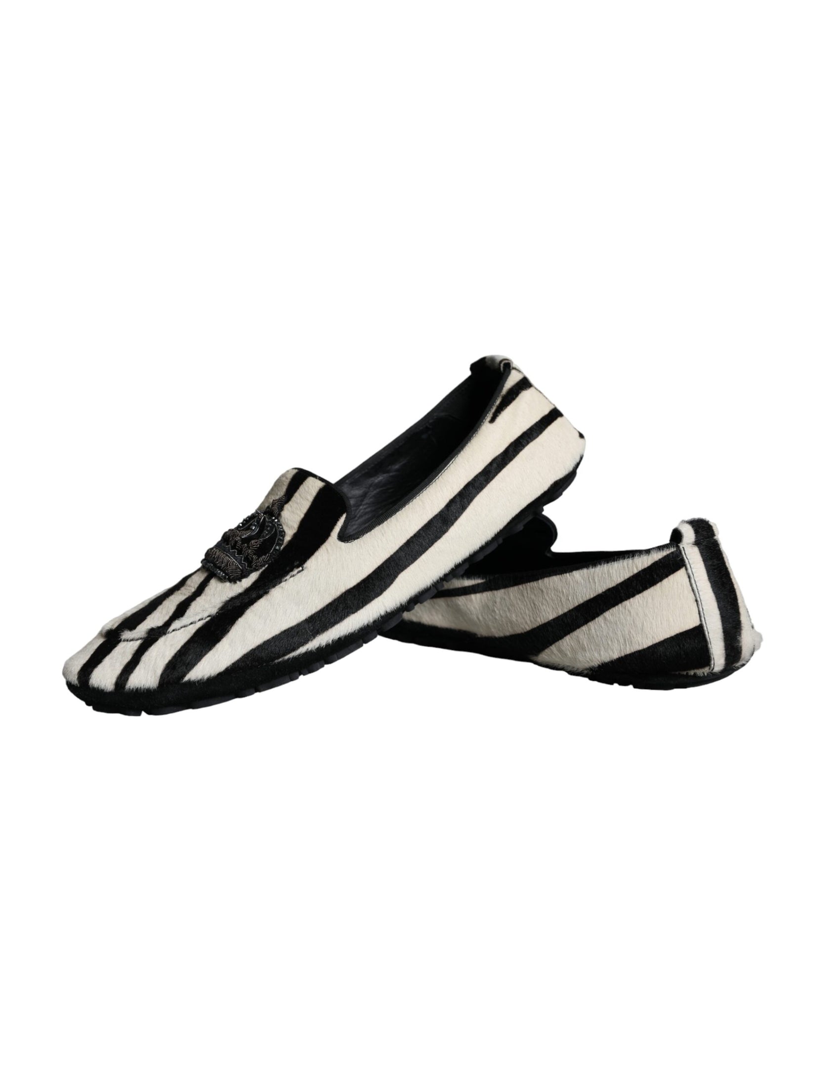 Schwarz Weiß Kalbsfell Slip On Loafers Herrenschuhe