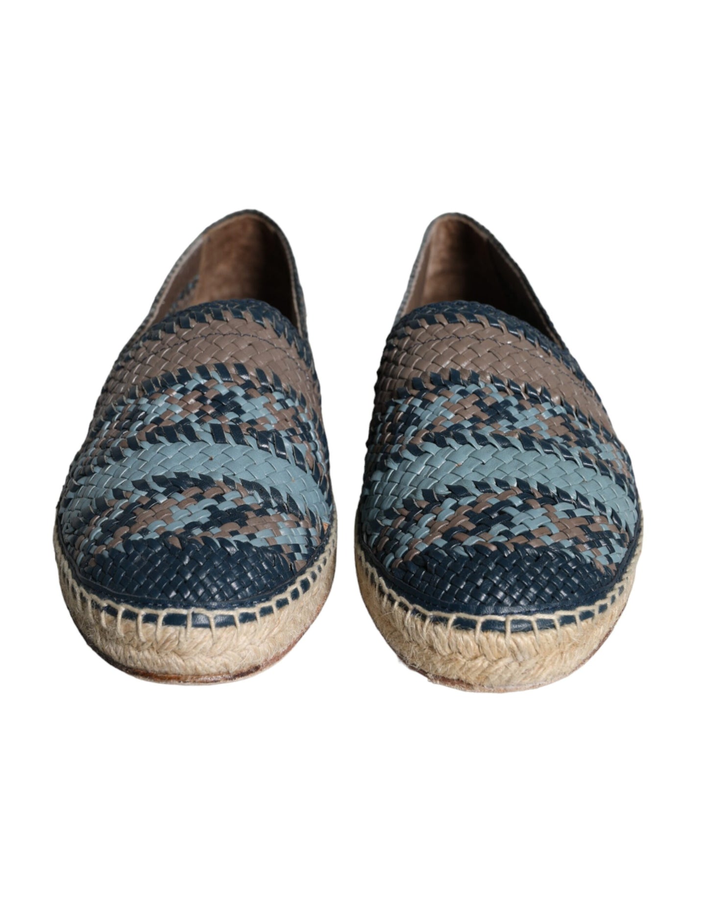 Scarpe espadrillas in pelle di bufalo intrecciata blu-grigio