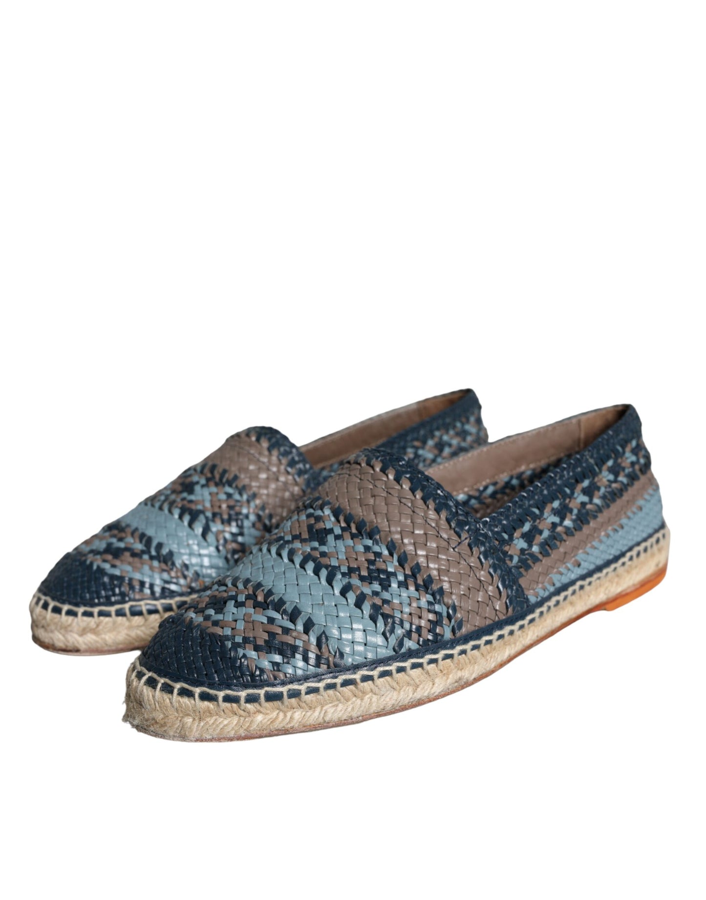 Scarpe espadrillas in pelle di bufalo intrecciata blu-grigio