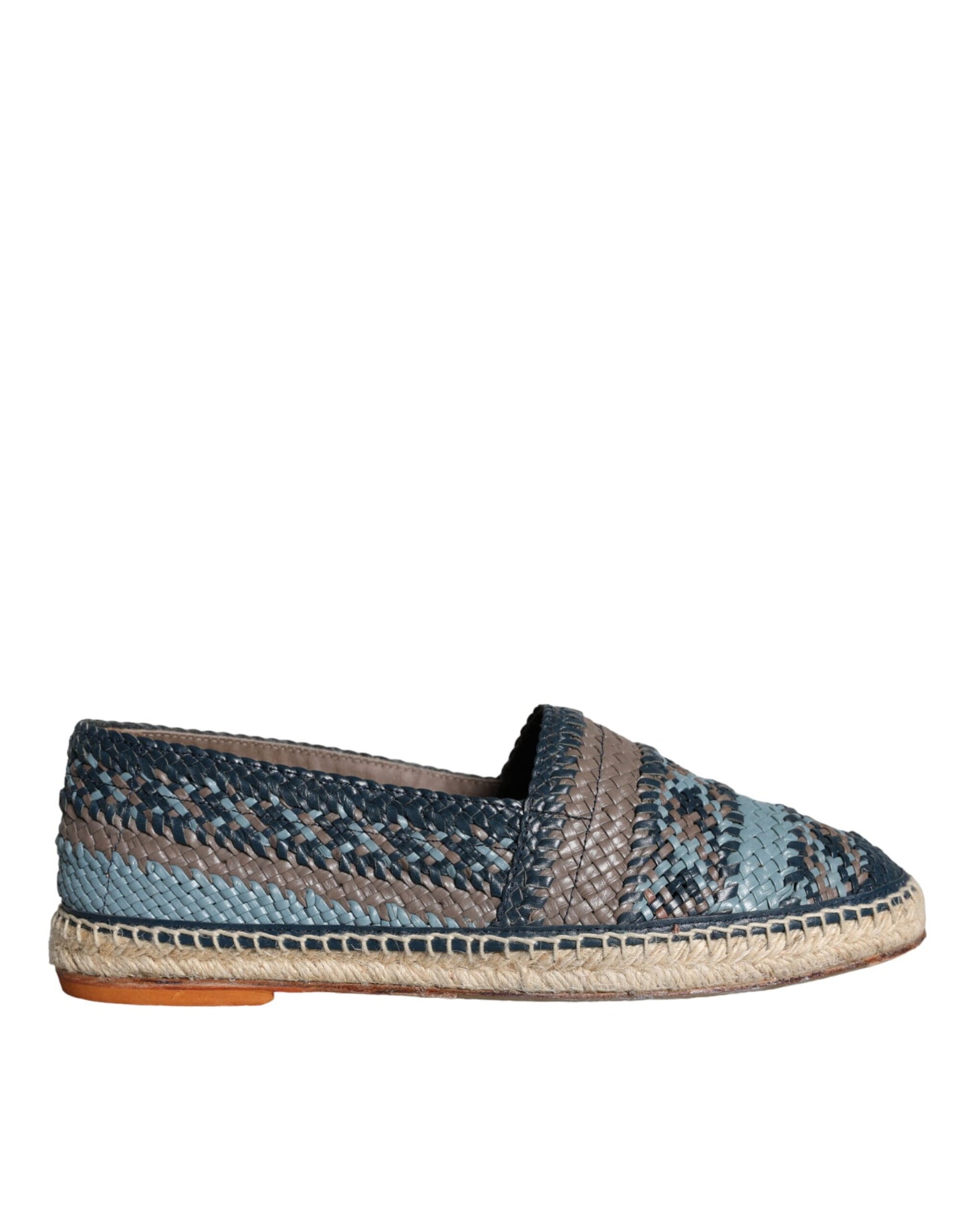 Scarpe espadrillas in pelle di bufalo intrecciata blu-grigio