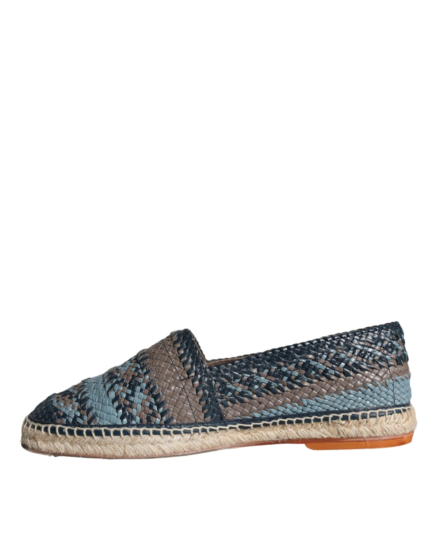 Scarpe espadrillas in pelle di bufalo intrecciata blu-grigio