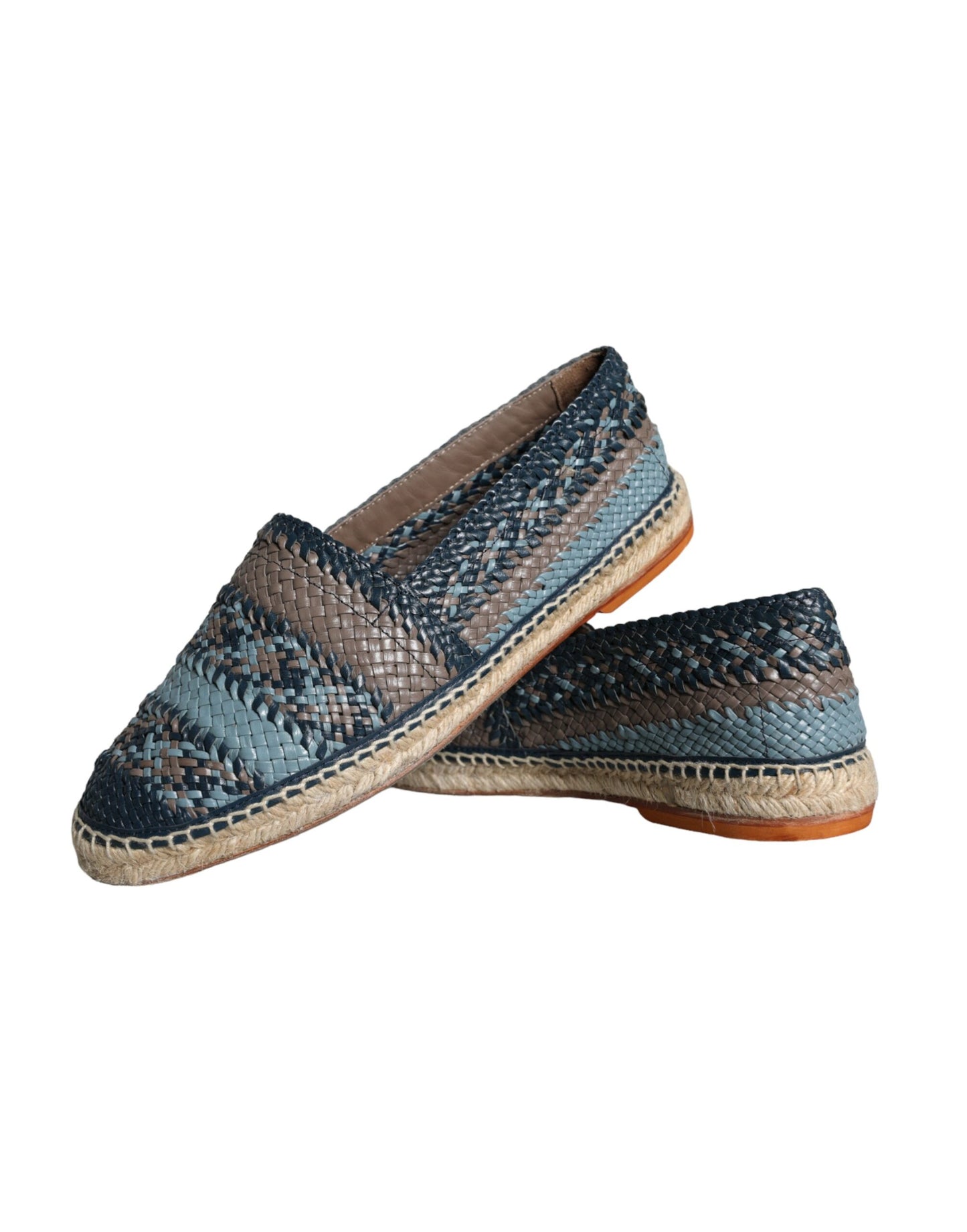 Scarpe espadrillas in pelle di bufalo intrecciata blu-grigio