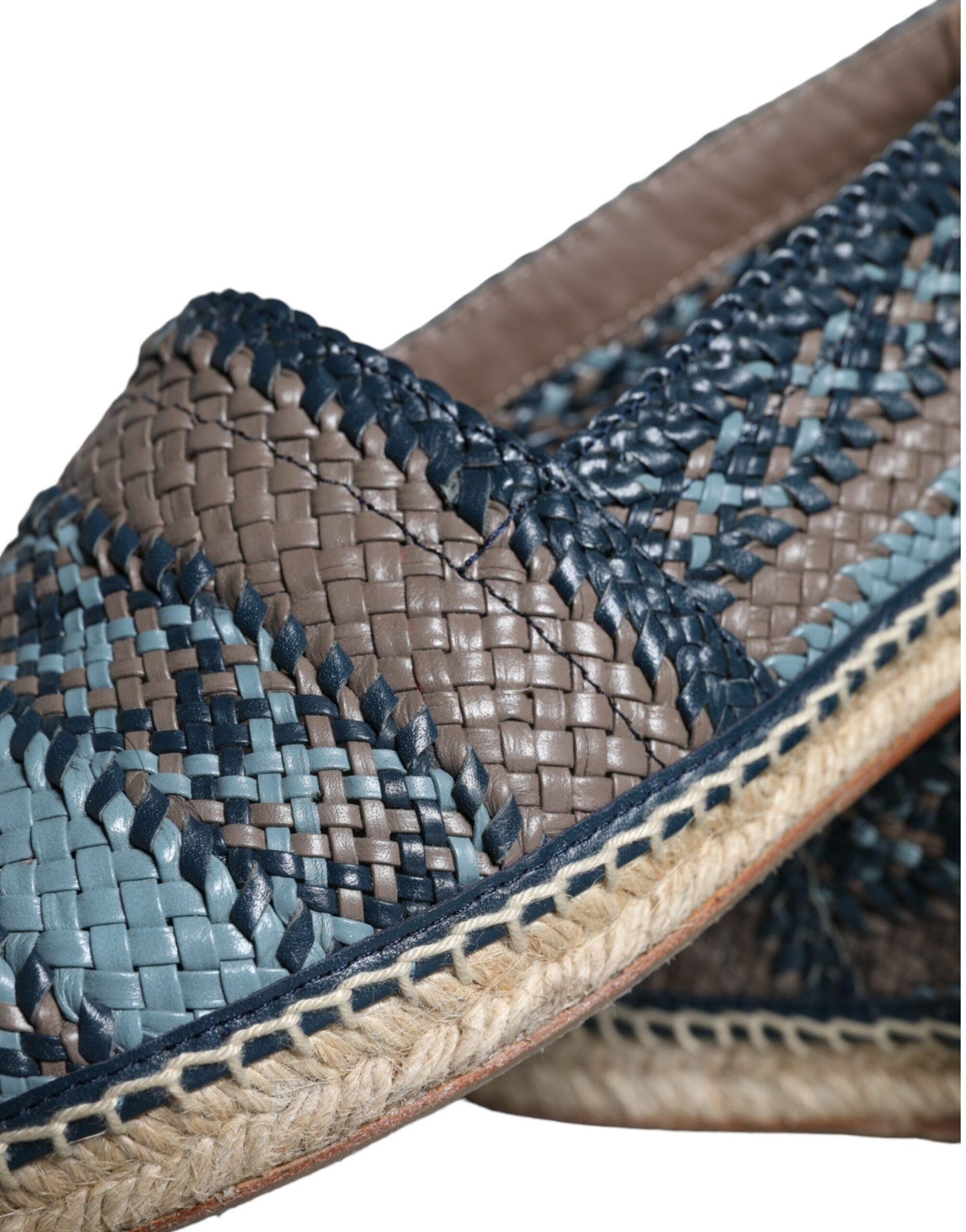 Scarpe espadrillas in pelle di bufalo intrecciata blu-grigio