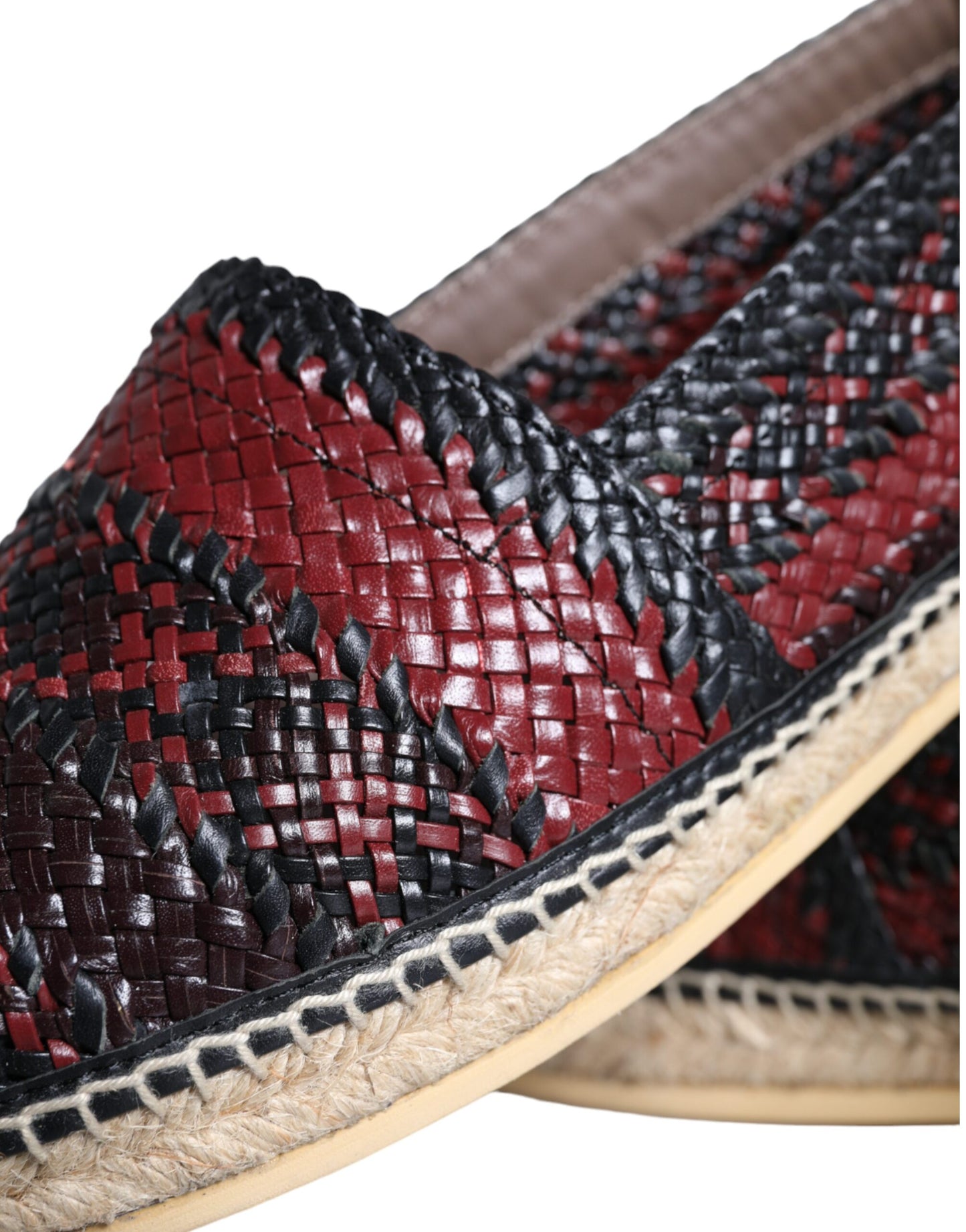 Black Maroon Woven Leather Buffalo Men Espadrille Shoes